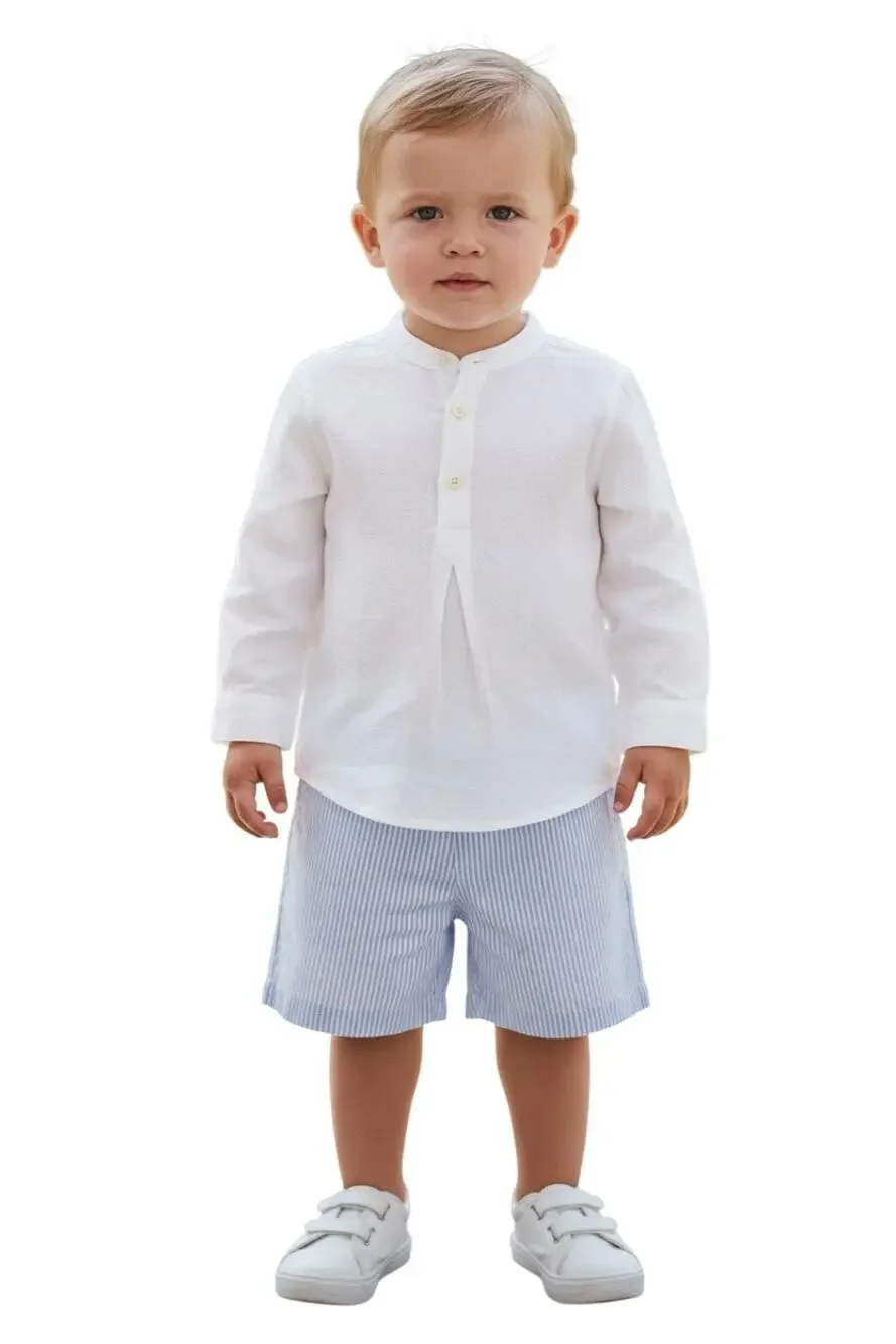 Edgehill Collection $64 Boys Woven Long Sleeve Shirt & Shorts Set Size 5